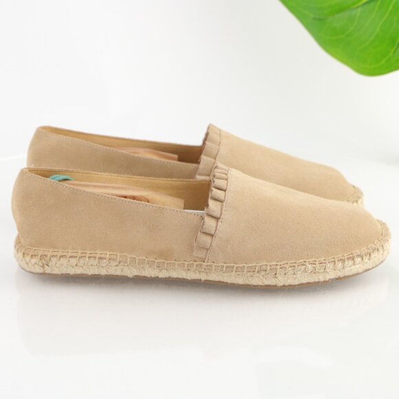 Talbots Womens Izzy Espadrilles Flat Size 9 Tan Nude Suede Ruffle Slip On Shoe - Picture 3 of 12